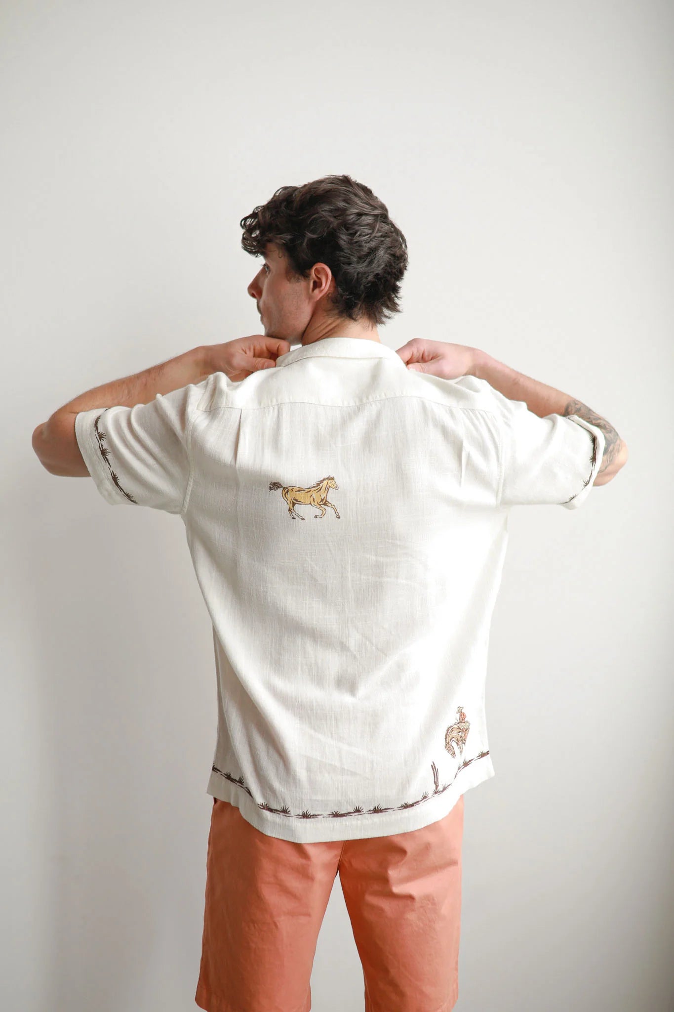 JAMES HARPER - SHORT SLEEVE CUBAN COLLARD SHIRT- RODEO WHITE