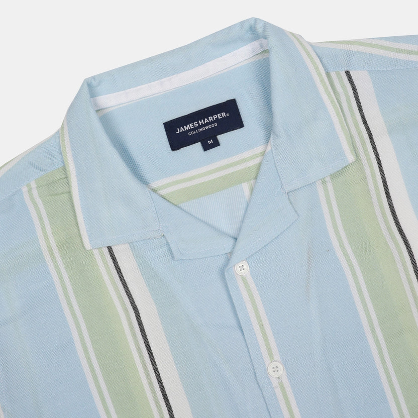 James Harper - Short Sleeve Stripe Cuban Collar Shirt MADRID