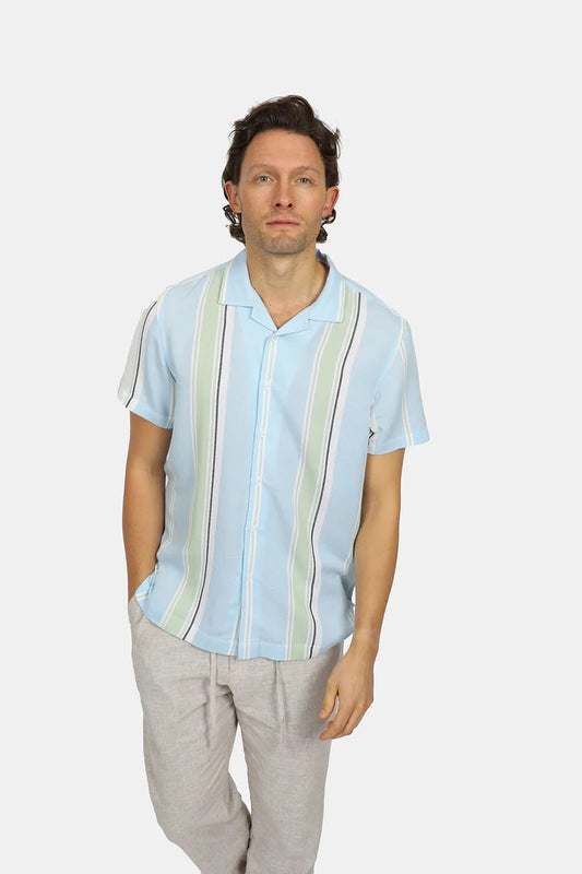 James Harper - Short Sleeve Stripe Cuban Collar Shirt MADRID
