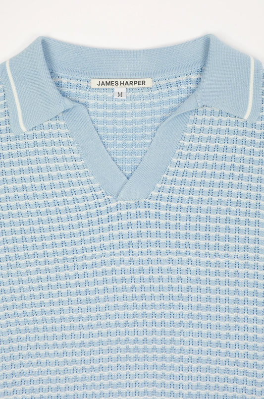JAMES HARPER OPEN NECK POLO KNIT - BLUE