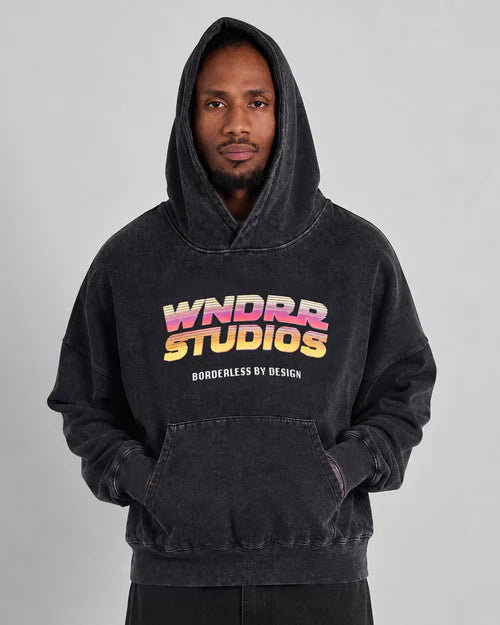 WNDRR - Arcade Box Fit Hood Sweat WASHED BLACK