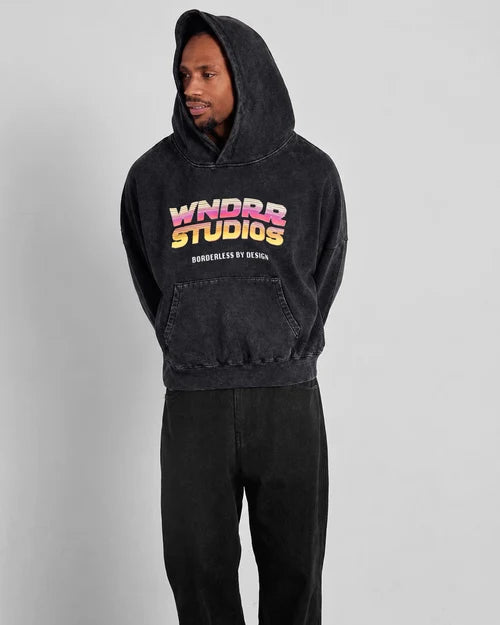 WNDRR - Arcade Box Fit Hood Sweat WASHED BLACK