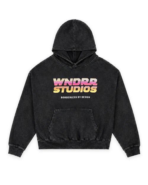 WNDRR - Arcade Box Fit Hood Sweat WASHED BLACK