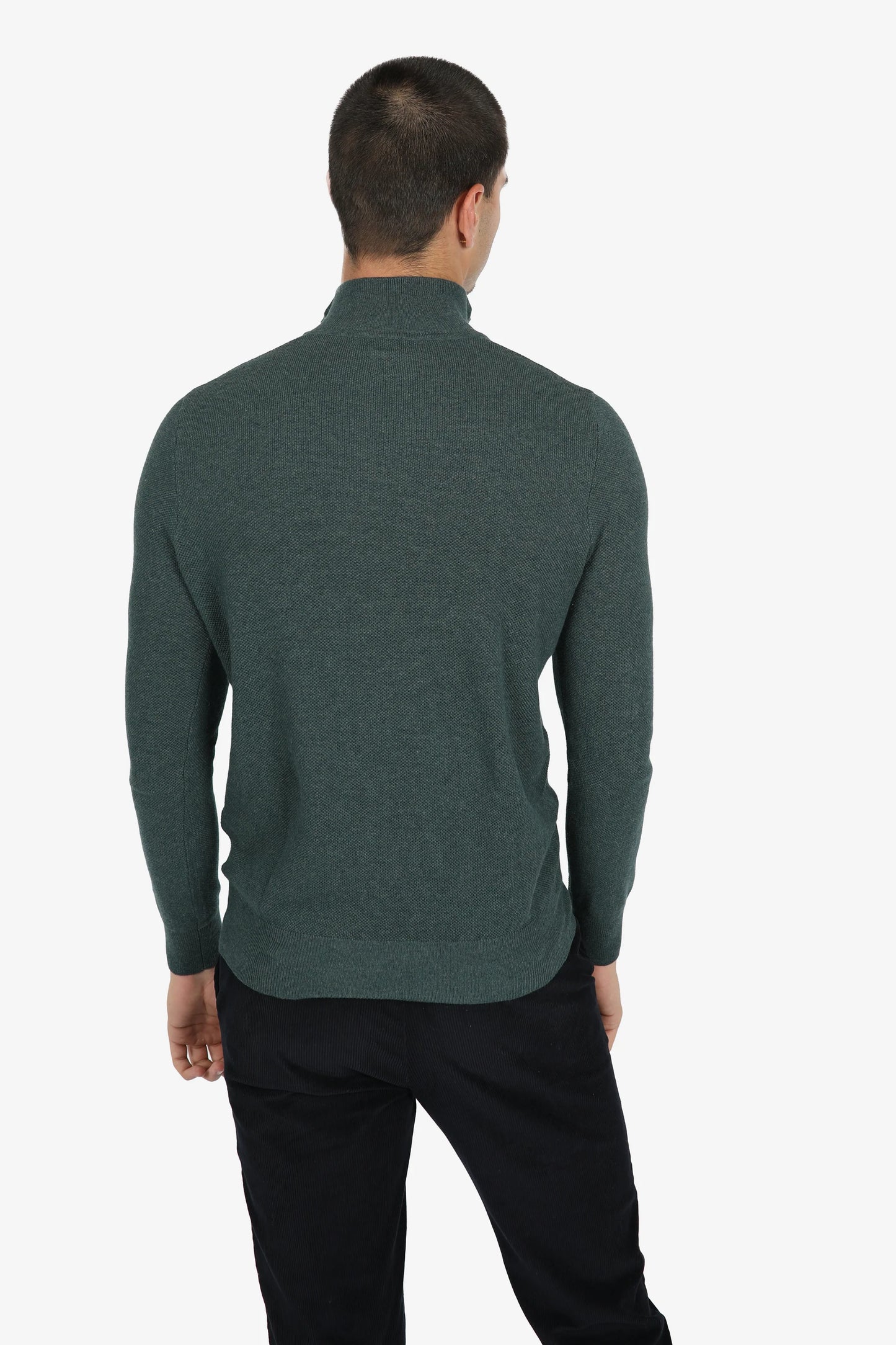 JAMES HARPER - Cotton Cashmere Diamond Knit 1/4 ZIP GREEN MARLE