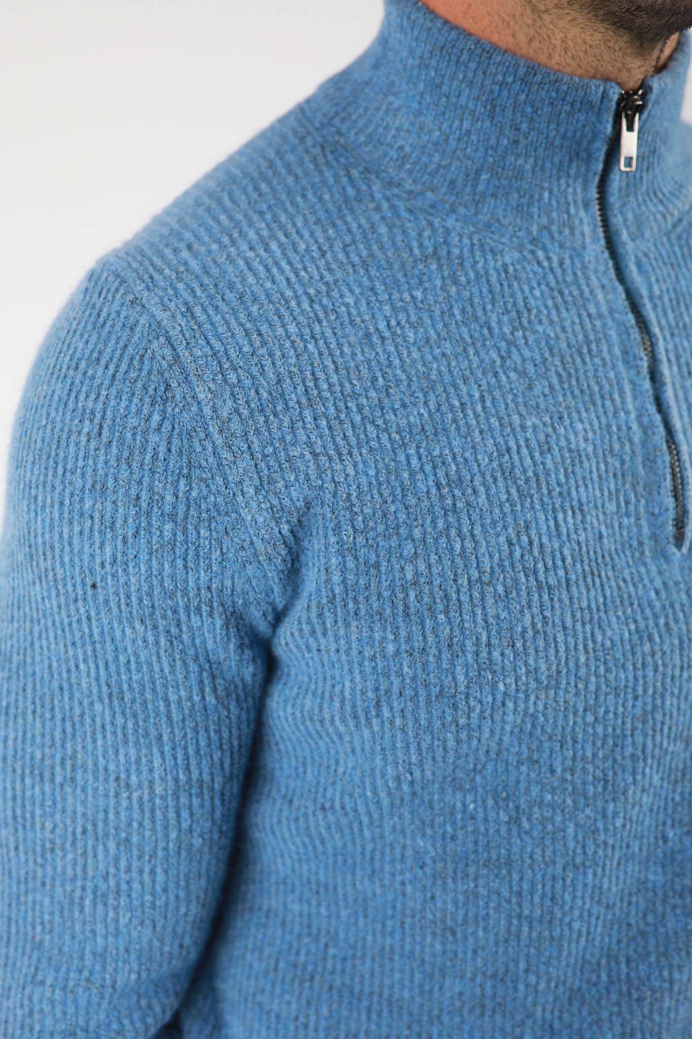 James Harper - Ribbed 1/4 zip knitwear BLUE
