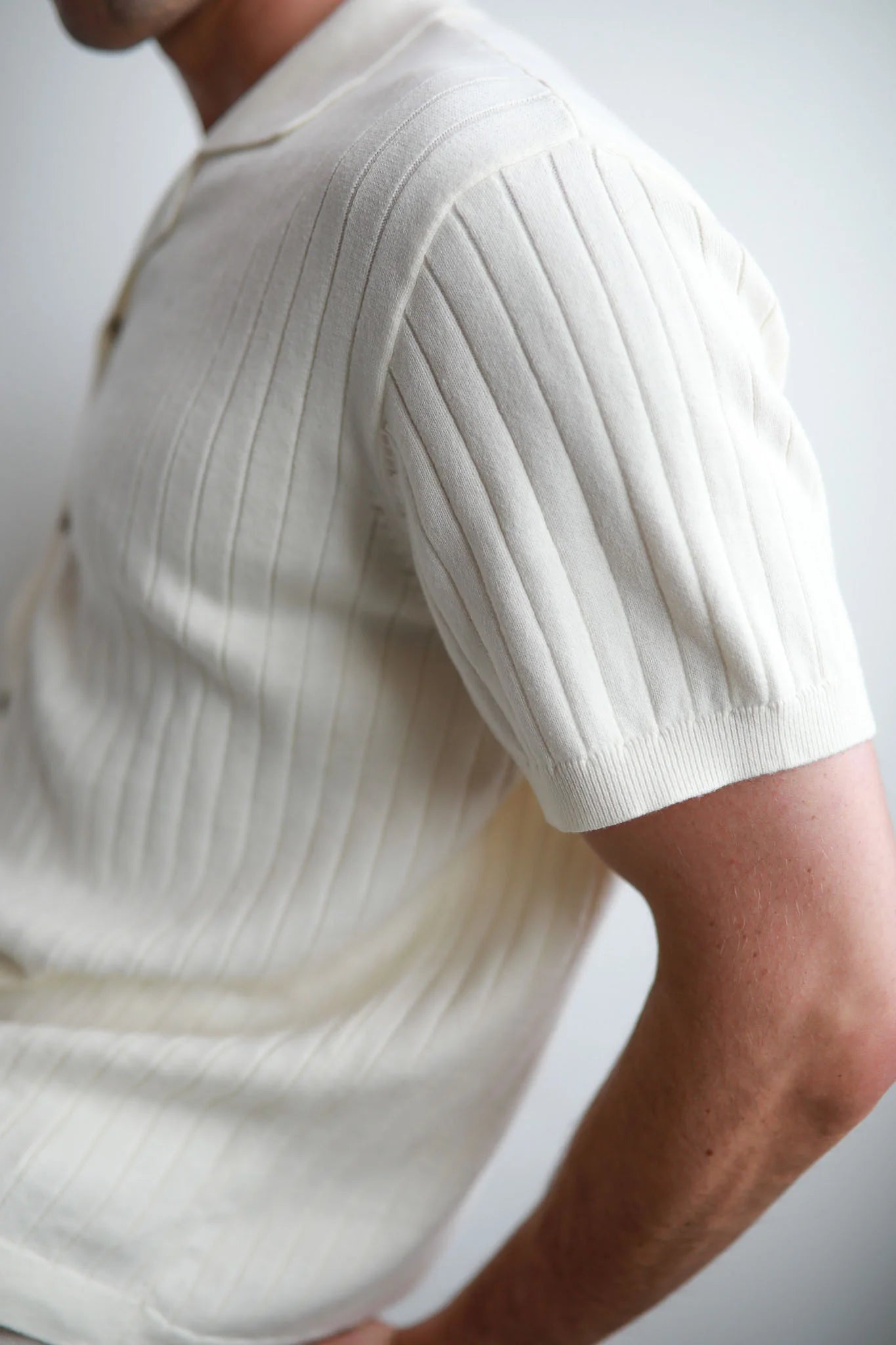 JAMES HARPER RIB BUTTON THROUGH SHIRT - NATURAL