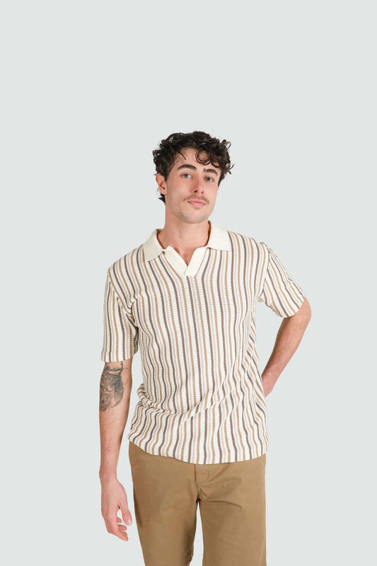 JAMES HARPER OPEN NECK POLO KNIT -STRIPE
