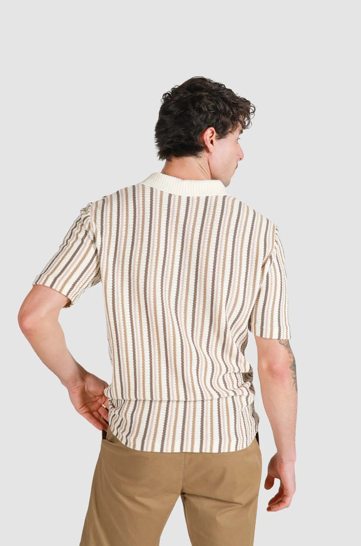 JAMES HARPER OPEN NECK POLO KNIT -STRIPE