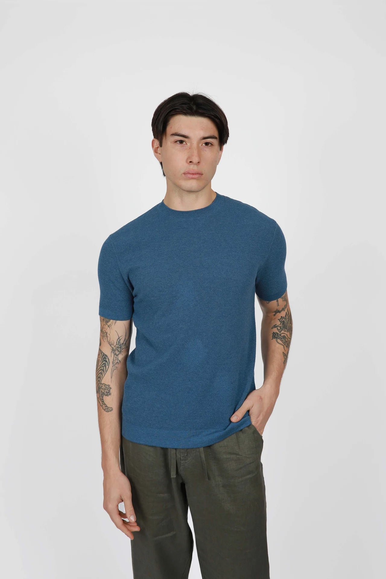JAMES HARPER - CREW NECK KNITWEAR -BLUE