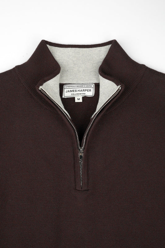 James Harper - 1/4 Zip Marle Knit SEPIA