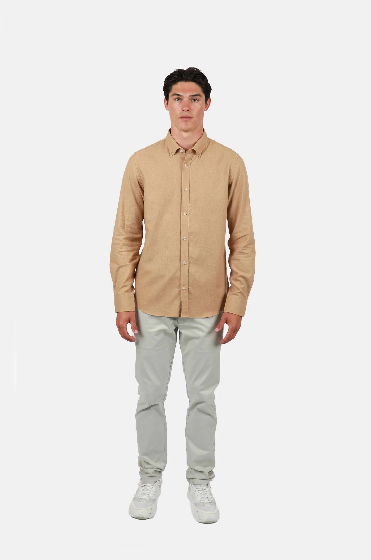 James Harper - Marle twill buttondown shirt LATTE