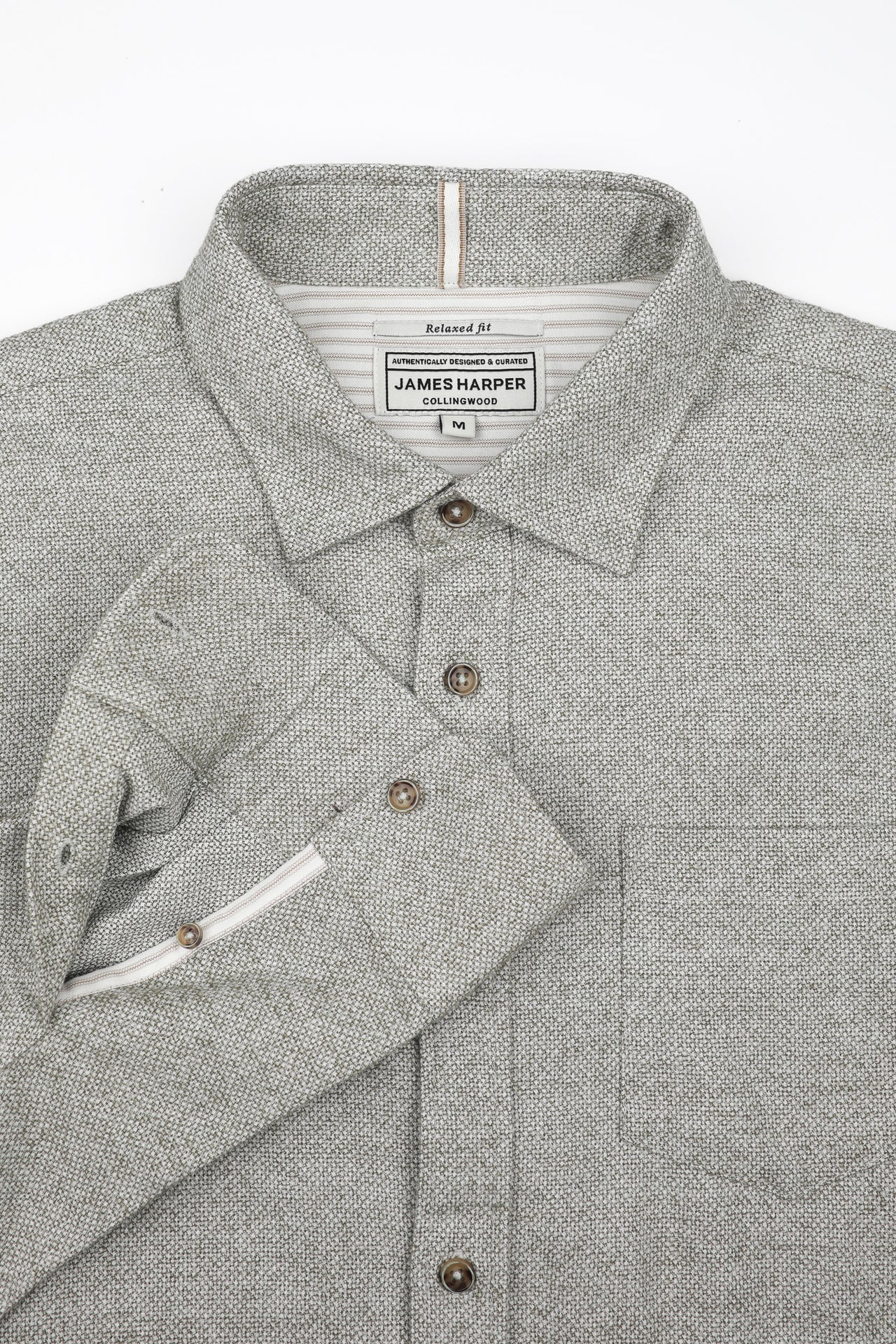 JAMES HARPER - Textured long leeve shirt SAGE