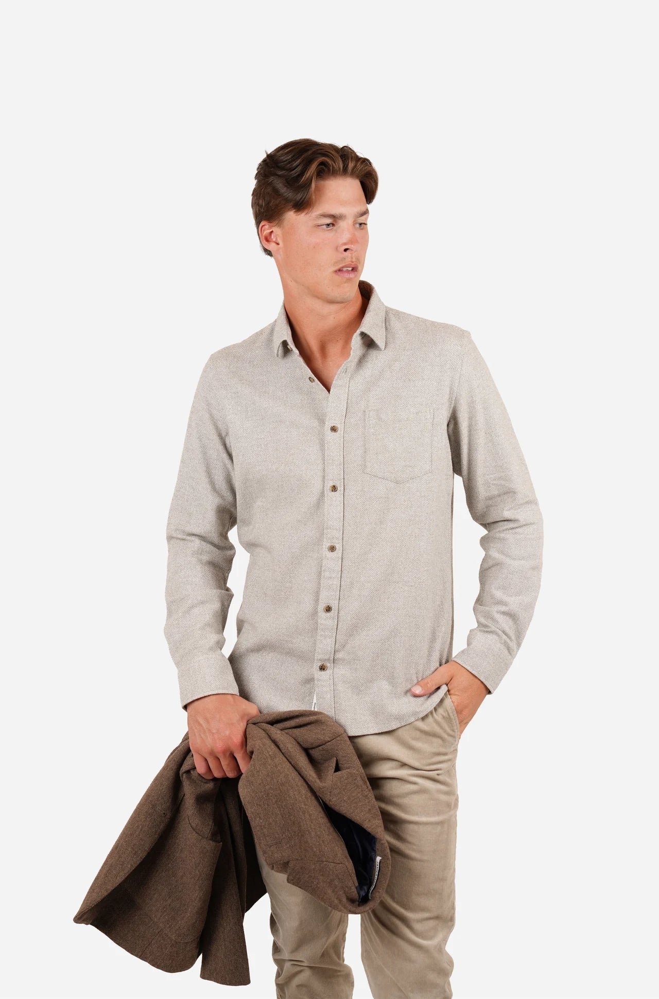 JAMES HARPER - Textured long leeve shirt SAGE