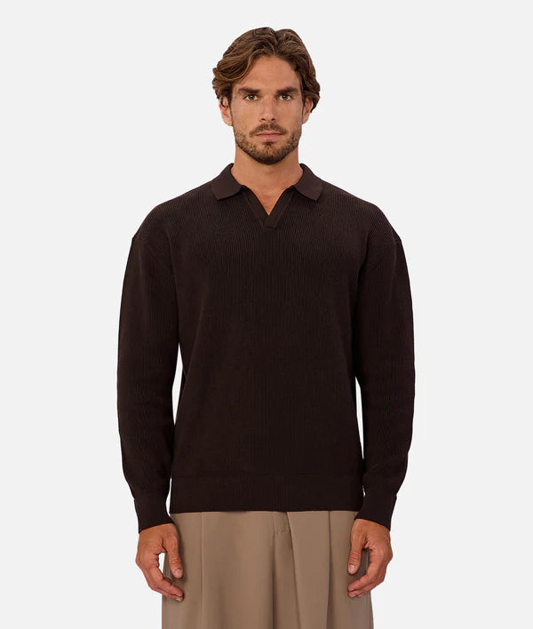 INDUSTRIE THE NEW ENGLAND POLO KNIT - ESPRESSO