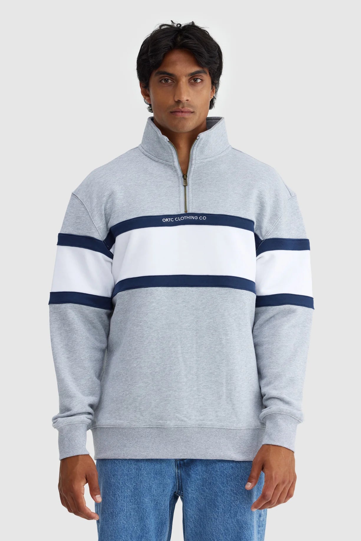 ORTC - Triple Panel Quarter Zip Grey Marle & white
