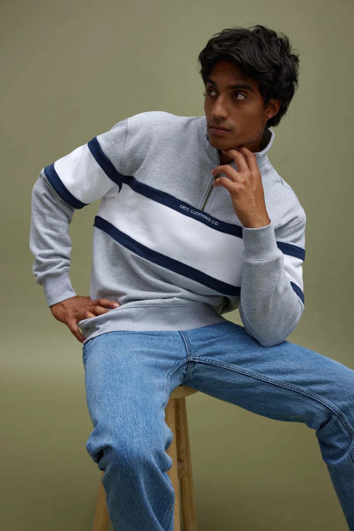 ORTC - Triple Panel Quarter Zip Grey Marle & white