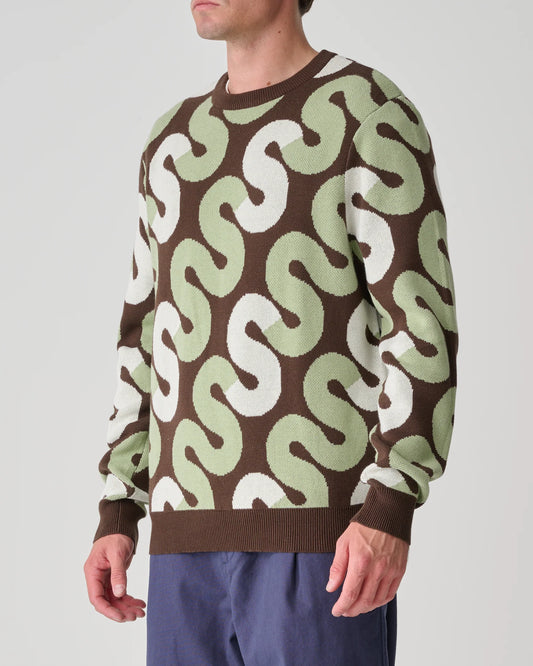 S/DOUBLE - TILE INTARSIA KNIT SWEATER - CHOC