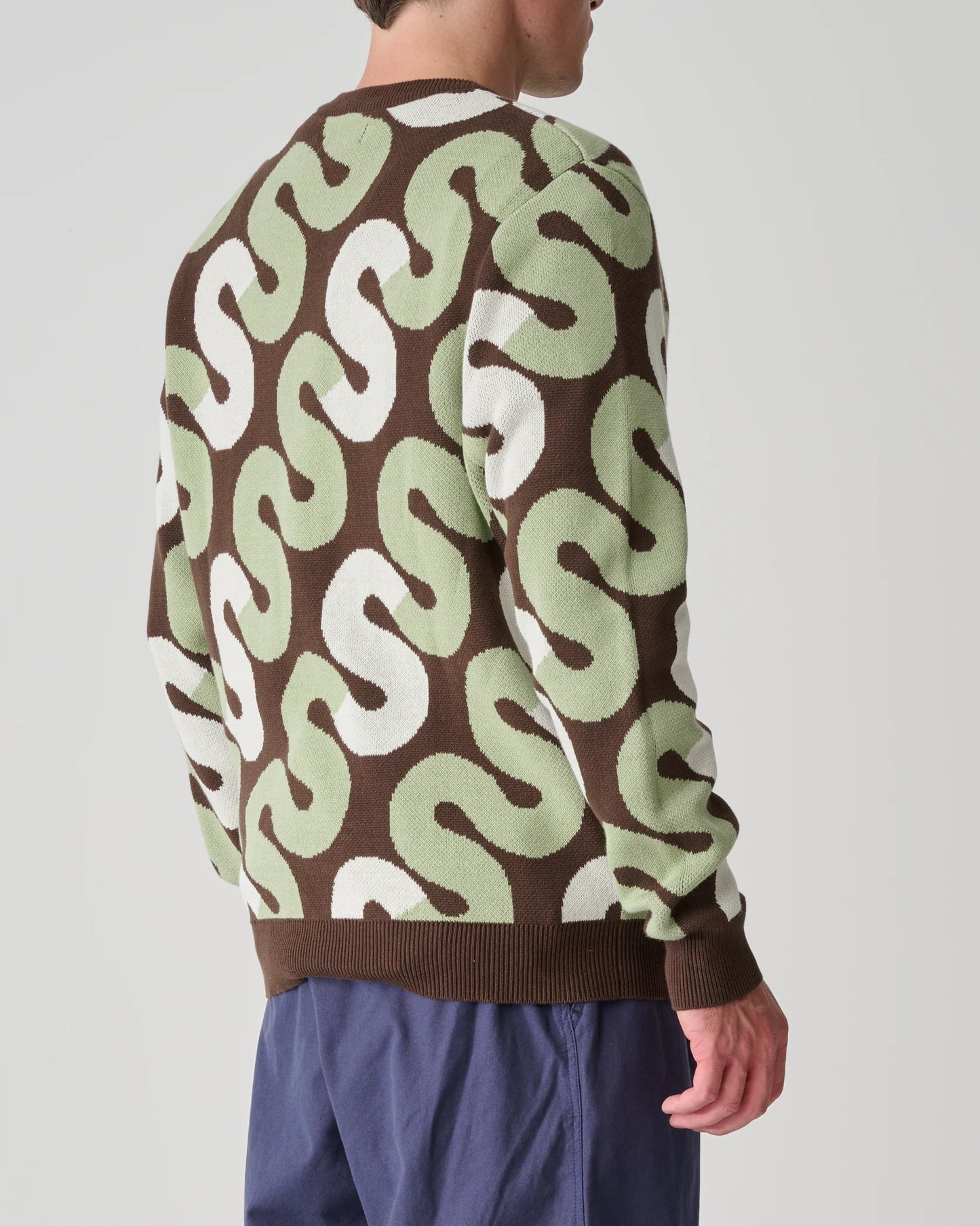 S/DOUBLE - TILE INTARSIA KNIT SWEATER - CHOC