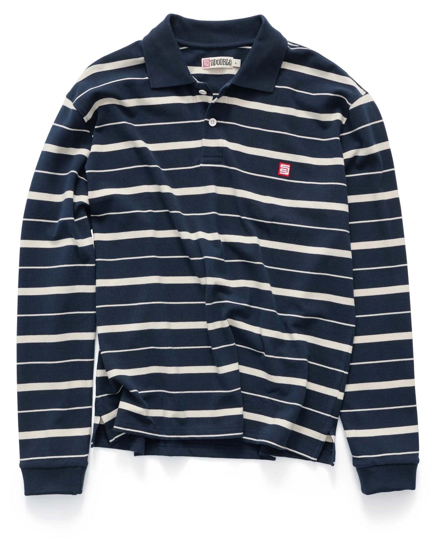 S/DOUBLE - stripe LS polo NAVY
