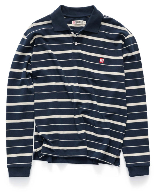 S/DOUBLE - stripe LS polo NAVY