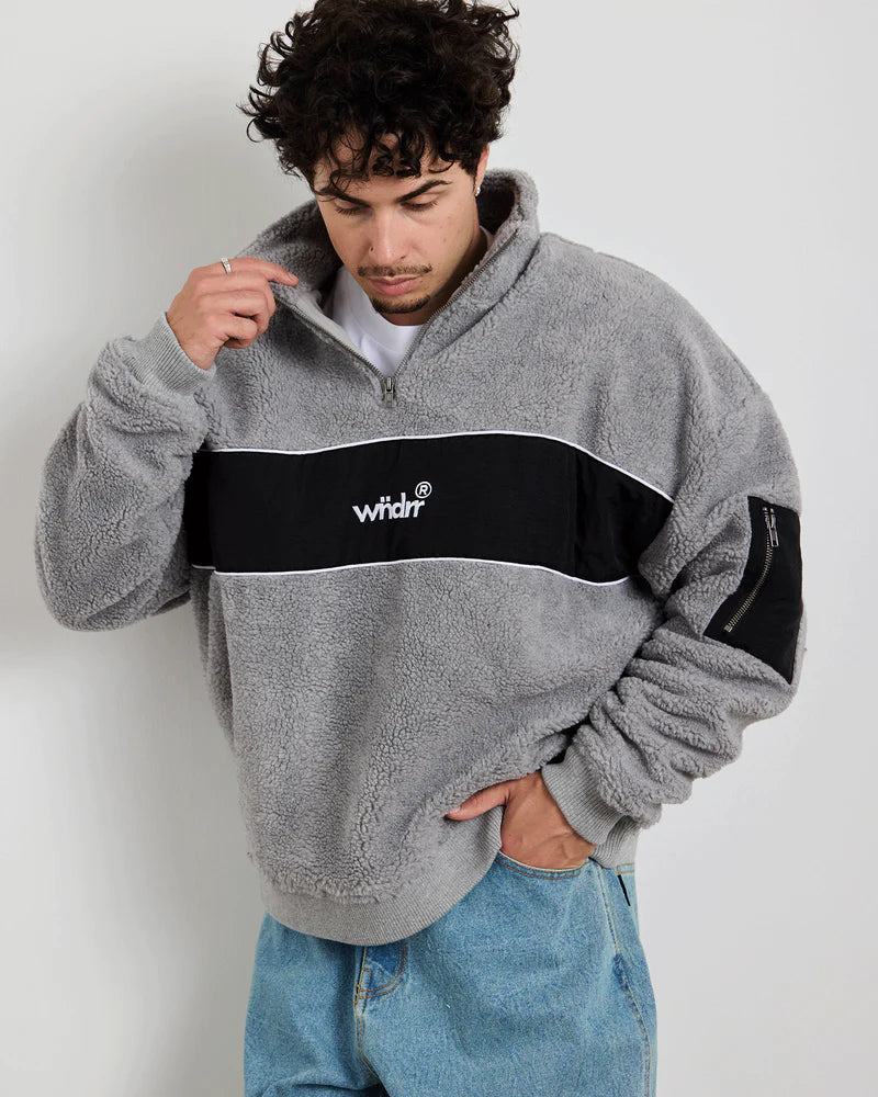 WNDRR - Offcut 1/4 Sip SHerpa Fleece Sweat GREY