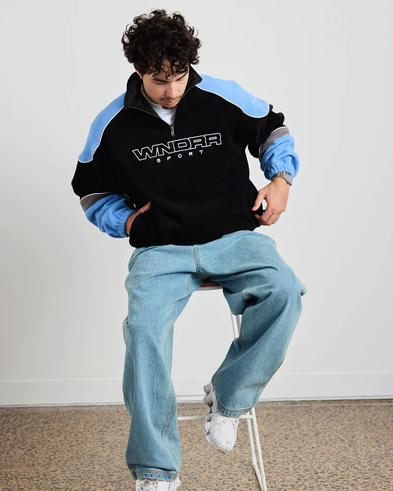 WNDRR - Kickoff 1/4 Zip Polar Fleece Sweat BLACK/BLUE